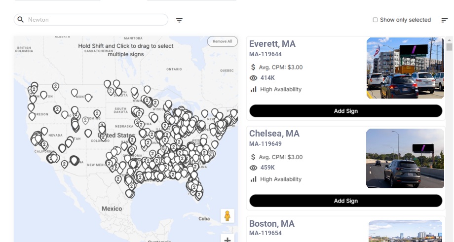 Billboard advertising in Newton Ma, Massachusetts - Choose your favorite location