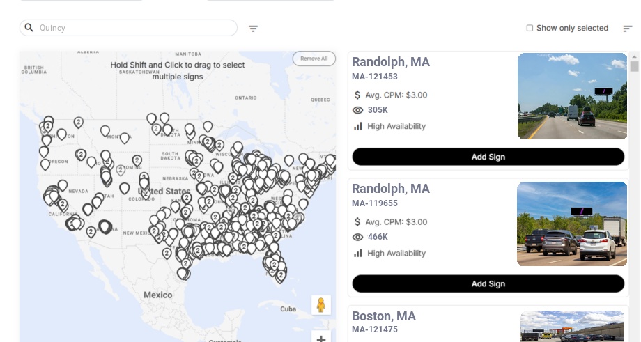 Billboard advertising in Quincy Ma, Massachusetts - Choose your favorite location