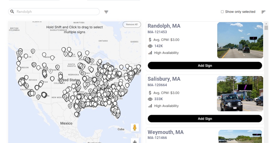 Billboard advertising in Randolph Ma, Massachusetts - Choose your favorite location
