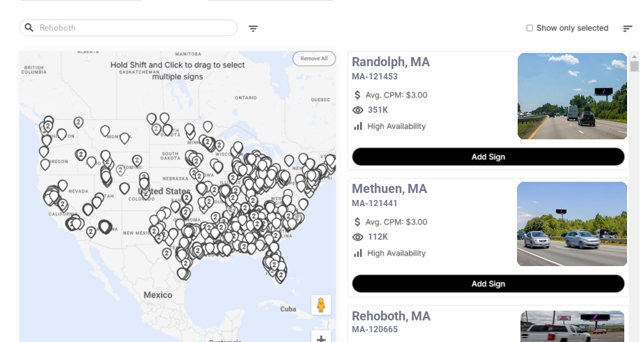 Billboard advertising in Rehoboth Ma, Massachusetts - Choose your favorite location