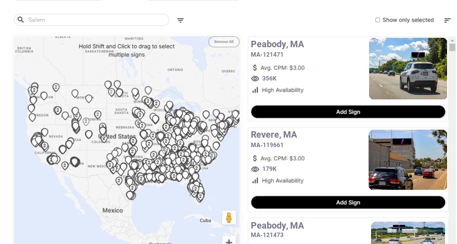 Billboard advertising in Salem Ma, Massachusetts - Choose your favorite location