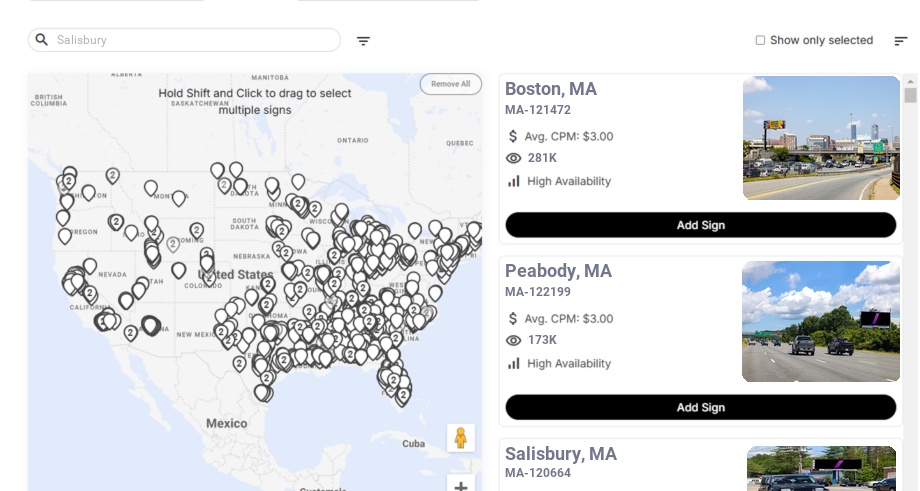 Billboard advertising in Salisbury, Massachusetts - Choose your favorite location