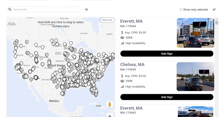 Billboard advertising in Somerville Ma, Massachusetts - Choose your favorite location