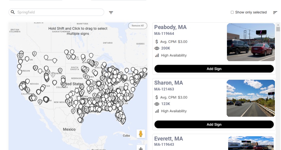 Billboard advertising in Springfield Ma, Massachusetts - Choose your favorite location