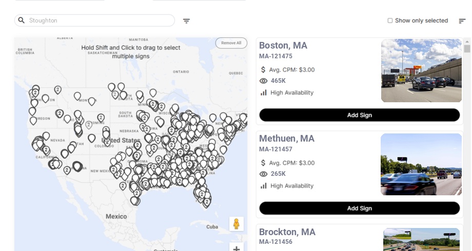 Billboard advertising in Stoughton Ma, Massachusetts - Choose your favorite location