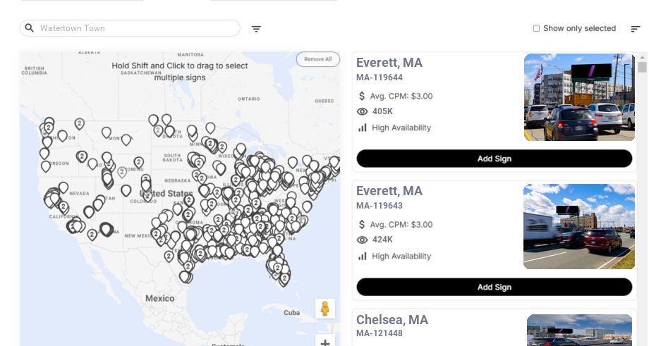 Billboard advertising in Watertown Town Ma, Massachusetts - Choose your favorite location
