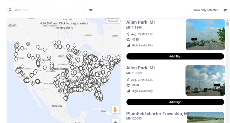 Billboard advertising in Allen Park, Michigan - Choose your favorite location