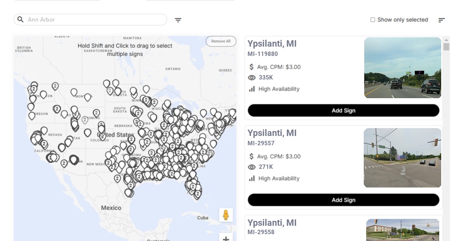 Billboard advertising in Ann Arbor Mi, Michigan - Choose your favorite location