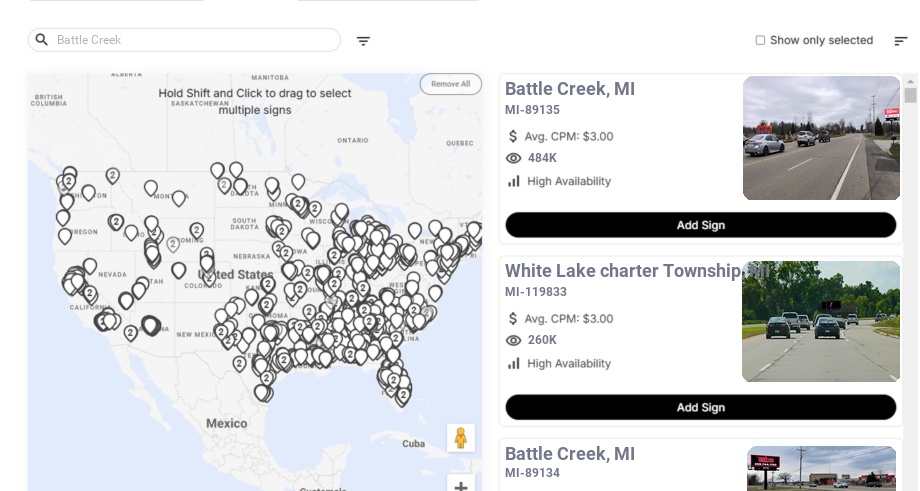 Billboard advertising in Battle Creek Mi, Michigan - Choose your favorite location