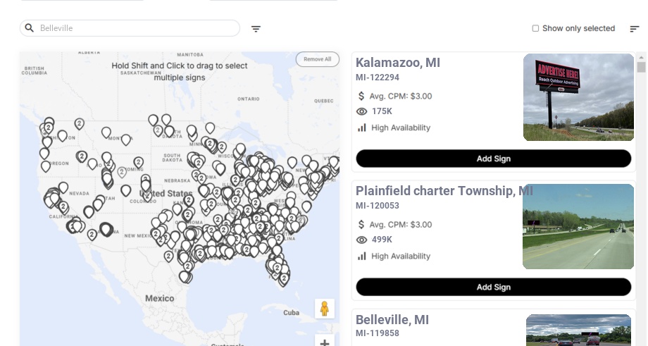 Billboard advertising in Belleville, Michigan - Choose your favorite location