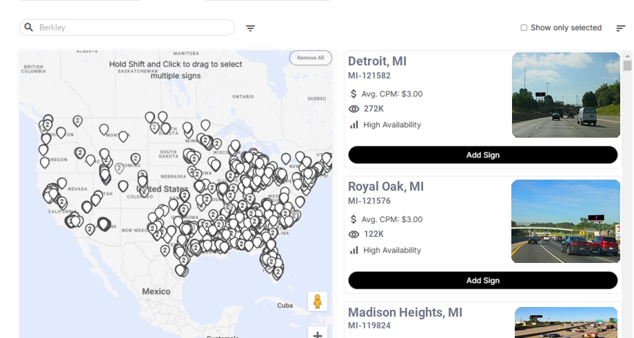 Billboard advertising in Berkley Mi, Michigan - Choose your favorite location