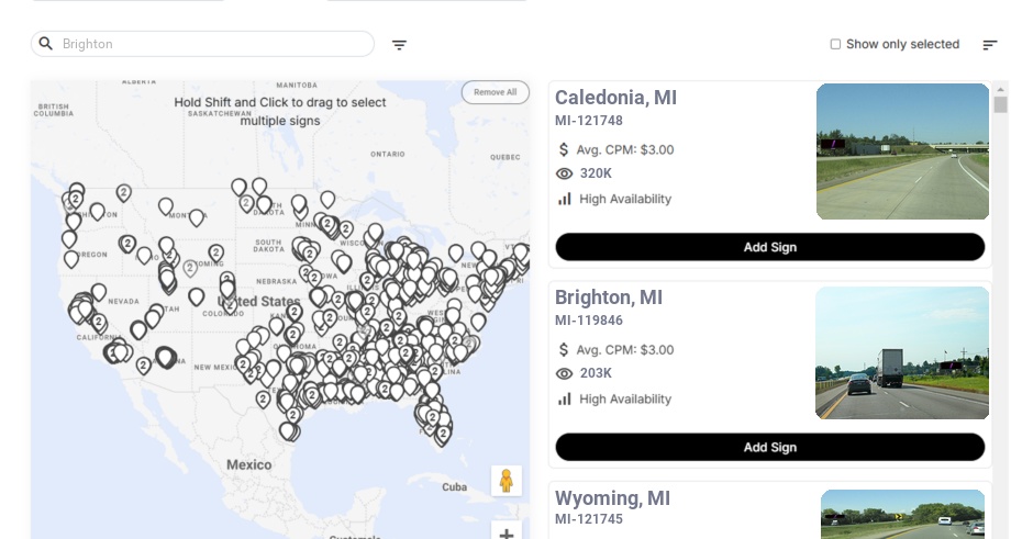 Billboard advertising in Brighton Mi, Michigan - Choose your favorite location
