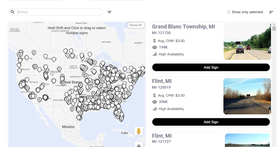 Billboard advertising in Burton Mi, Michigan - Choose your favorite location
