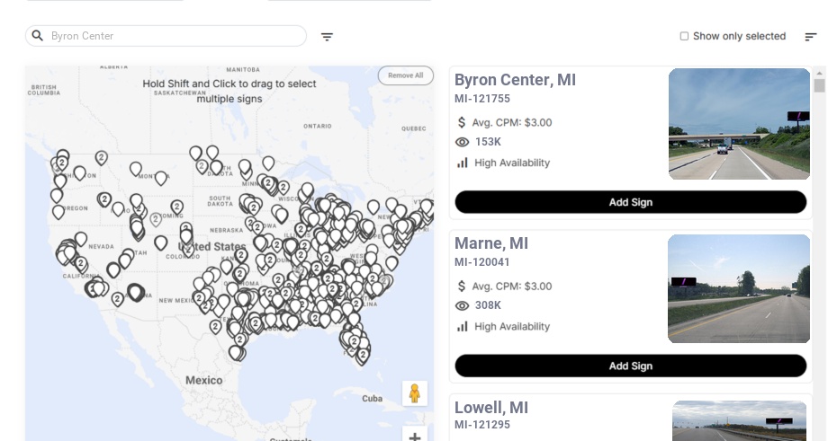 Billboard advertising in Byron Center, Michigan - Choose your favorite location