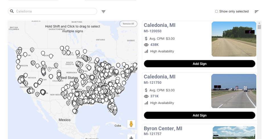 Billboard advertising in Caledonia Mi, Michigan - Choose your favorite location
