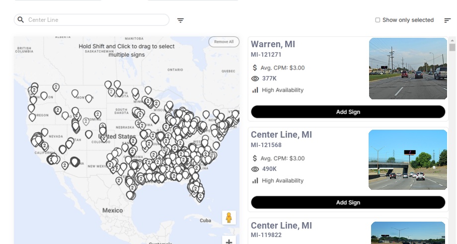 Billboard advertising in Center Line, Michigan - Choose your favorite location