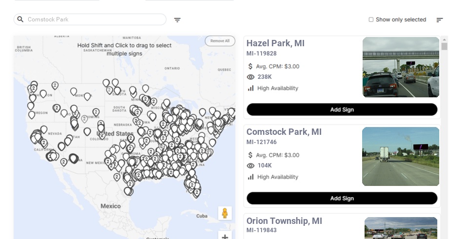 Billboard advertising in Comstock Park Mi, Michigan - Choose your favorite location