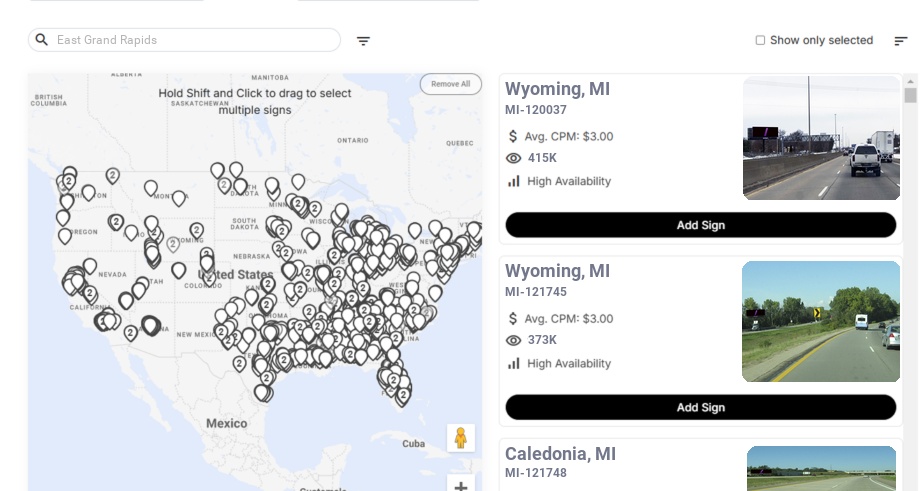 Billboard advertising in East Grand Rapids Mi, Michigan - Choose your favorite location