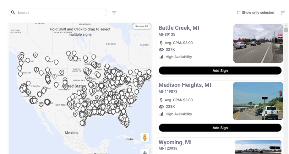 Billboard advertising in Ecorse Mi, Michigan - Choose your favorite location