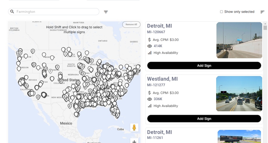 Billboard advertising in Farmington Mi, Michigan - Choose your favorite location