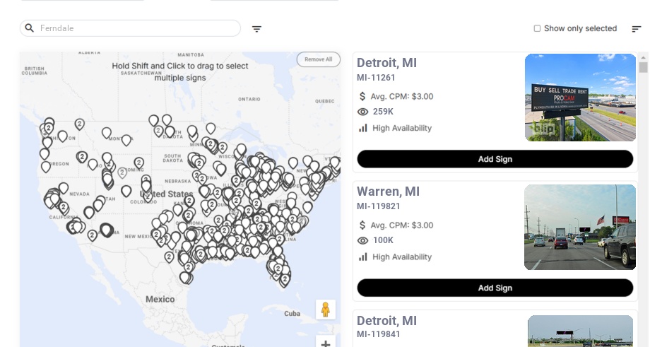 Billboard advertising in Ferndale Mi, Michigan - Choose your favorite location