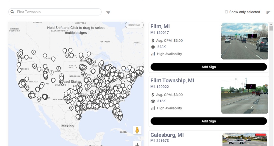 Billboard advertising in Flint Township Mi, Michigan - Choose your favorite location