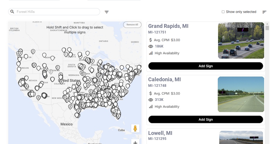 Billboard advertising in Forest Hills Mi, Michigan - Choose your favorite location