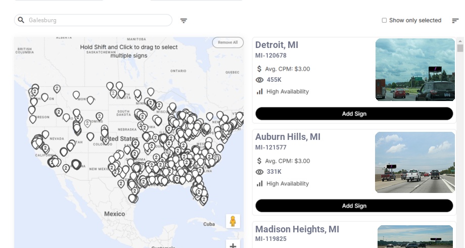 Billboard advertising in Galesburg Mi, Michigan - Choose your favorite location