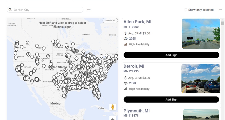 Billboard advertising in Garden City Mi, Michigan - Choose your favorite location