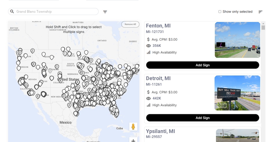 Billboard advertising in Grand Blanc Township Mi, Michigan - Choose your favorite location