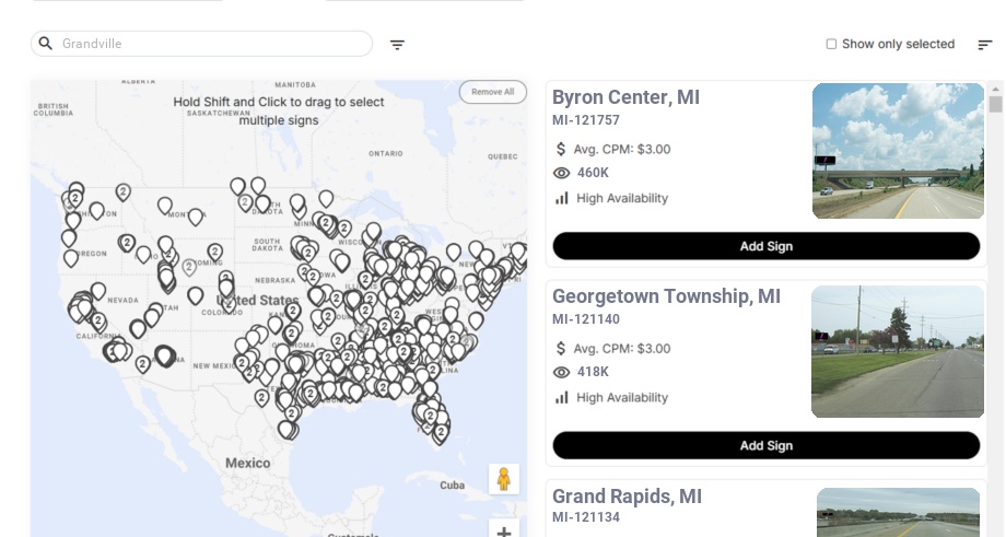 Billboard advertising in Grandville Mi, Michigan - Choose your favorite location