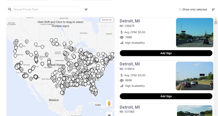 Billboard advertising in Grosse Pointe Park Mi, Michigan - Choose your favorite location