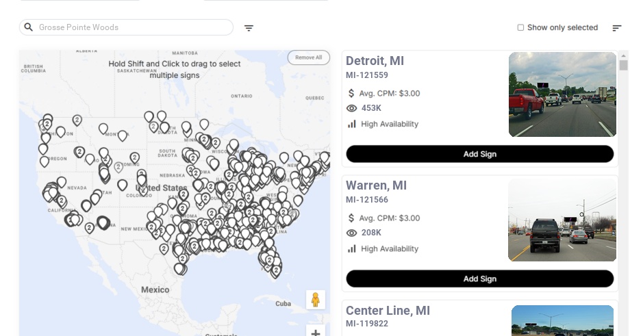 Billboard advertising in Grosse Pointe Woods Mi, Michigan - Choose your favorite location