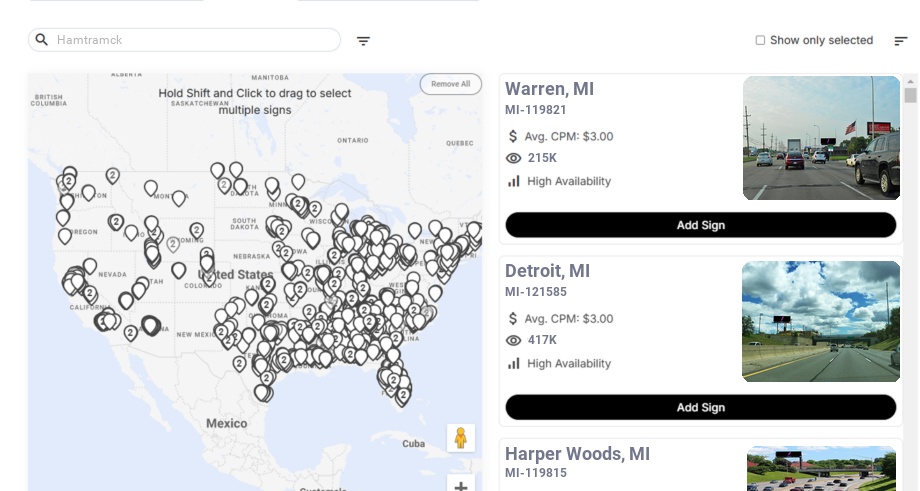 Billboard advertising in Hamtramck Mi, Michigan - Choose your favorite location