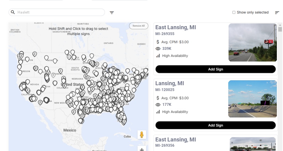 Billboard advertising in Haslett Mi, Michigan - Choose your favorite location