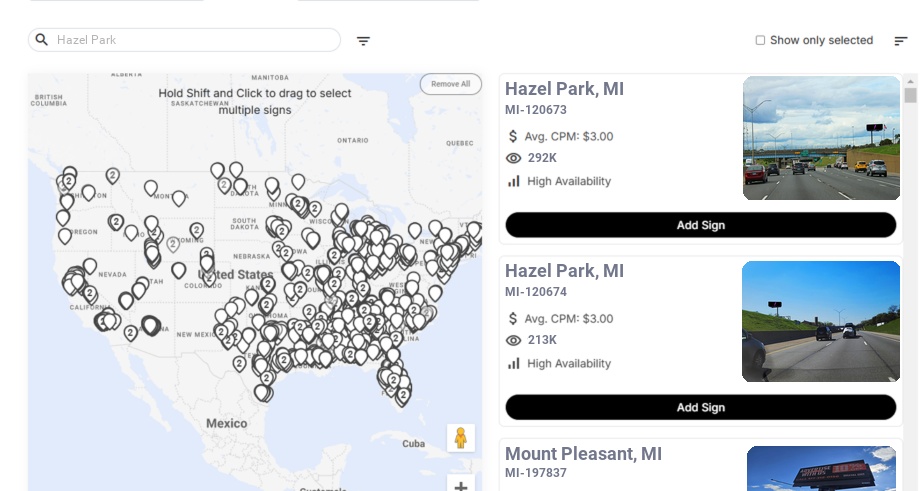 Billboard advertising in Hazel Park, Michigan - Choose your favorite location