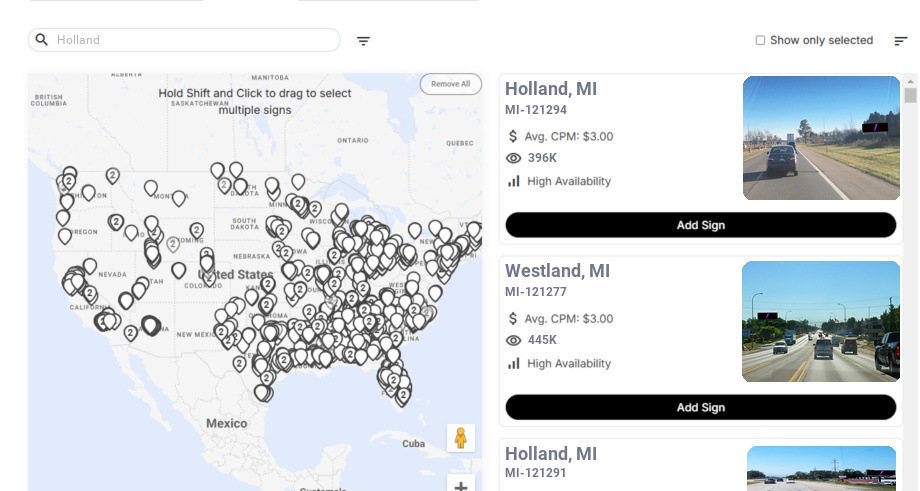 Billboard advertising in Holland, Michigan - Choose your favorite location