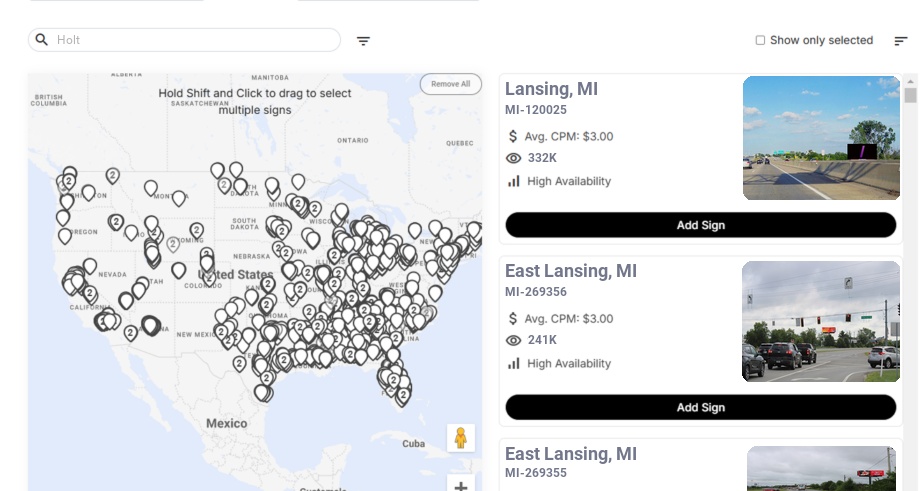 Billboard advertising in Holt Mi, Michigan - Choose your favorite location