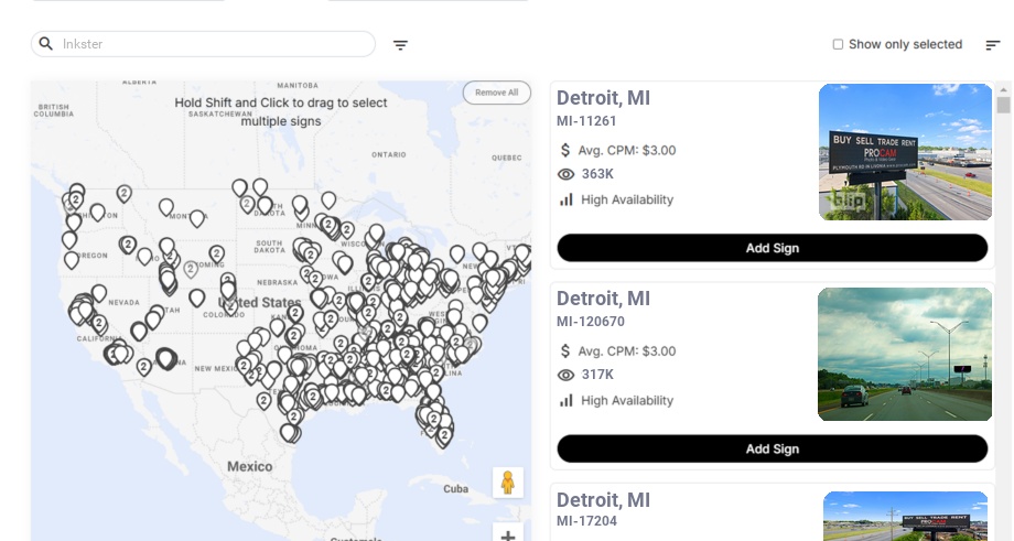 Billboard advertising in Inkster Mi, Michigan - Choose your favorite location