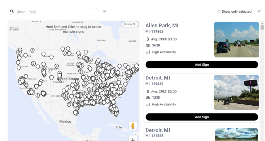 Billboard advertising in Lincoln Park, Michigan - Choose your favorite location