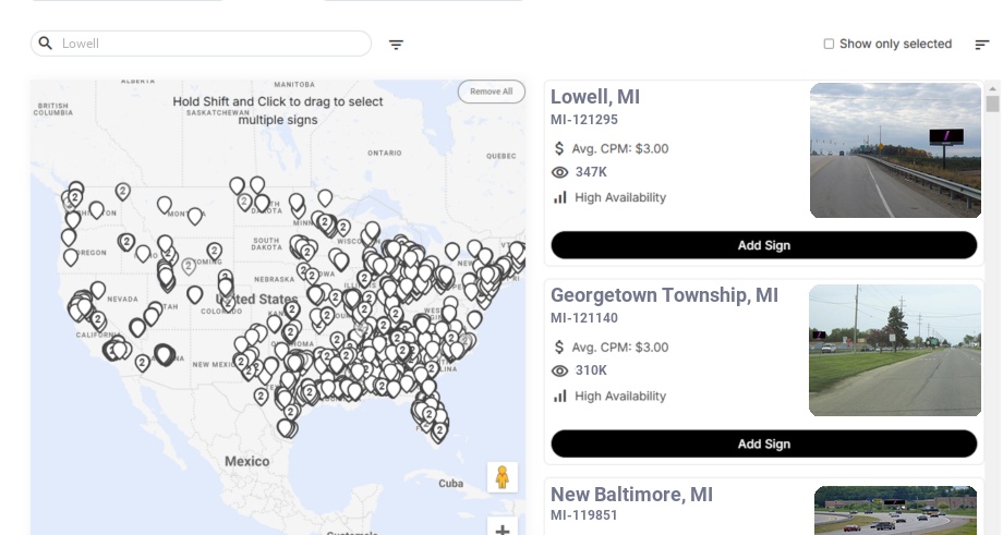 Billboard advertising in Lowell Mi, Michigan - Choose your favorite location