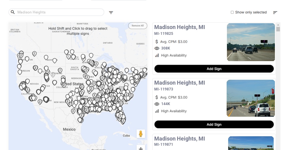 Billboard advertising in Madison Heights, Michigan - Choose your favorite location