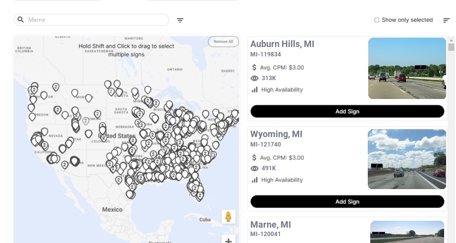 Billboard advertising in Marne Mi, Michigan - Choose your favorite location