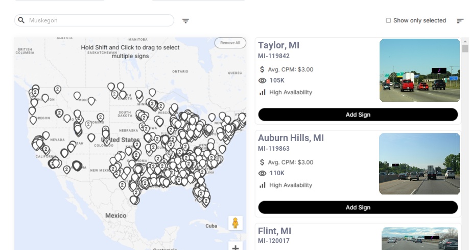 Billboard advertising in Muskegon Mi, Michigan - Choose your favorite location