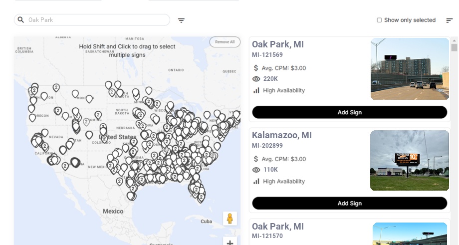 Billboard advertising in Oak Park Mi, Michigan - Choose your favorite location