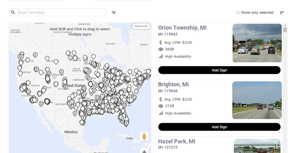 Billboard advertising in Orion Township, Michigan - Choose your favorite location