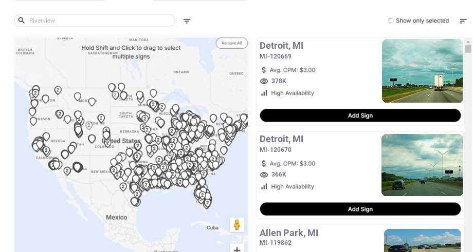 Billboard advertising in Riverview Mi, Michigan - Choose your favorite location