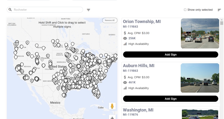 Billboard advertising in Rochester Mi, Michigan - Choose your favorite location