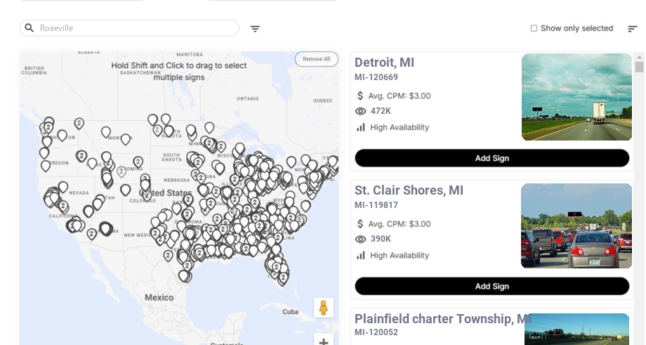 Billboard advertising in Roseville Mi, Michigan - Choose your favorite location