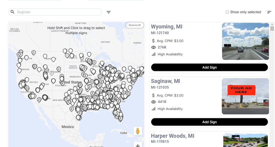 Billboard advertising in Saginaw, Michigan - Choose your favorite location